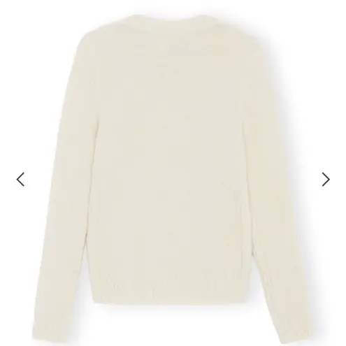 Ganni WHITE BRUSHED ALPACA O-NECK SWEATER