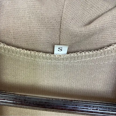 Boho Fringe Hem Waterfall Cardigan Knit Khaki Tan Small Open Front Long Sleeve