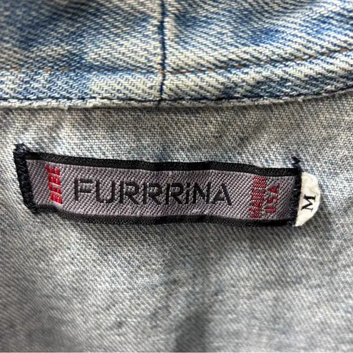 Vintage 80s Bebe Furrrina Oversized Long Denim Coat: Size MEDIUM Blue