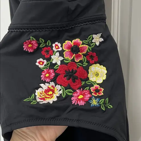 Johnny Was Haley Corset Black Floral Embroidered One Piece Swimsuit - Size Large