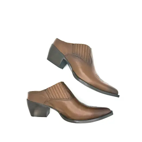 Frye  Sacha Mule Western Brown Leather Slip-On Bootie Size 7 Cowboy Western Mule