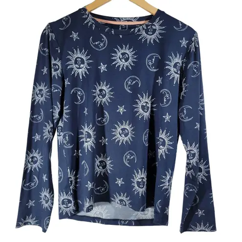 Chelsea Peers Womens XS Long Sleeve Pajama Top Celestial Sun Moon Stars Navy Blue Size undefined