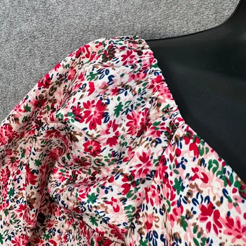 Kittenish Cropped Floral Wrap Blouse Women's X-Small Pink Box Balloon Sleeve