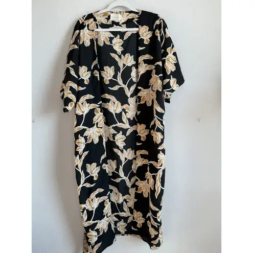 Maison Du Soir Anthropologie Selena Floral Kimono Robe Black Gold Women Size S/M Size M