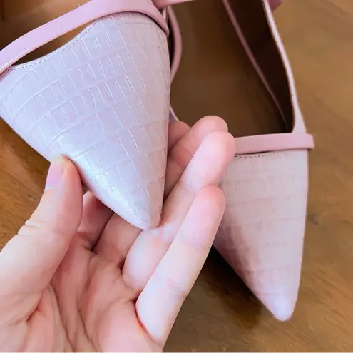 Malone Souliers • Maureen Leather Ballet Flat pink croc embossed leather strappy