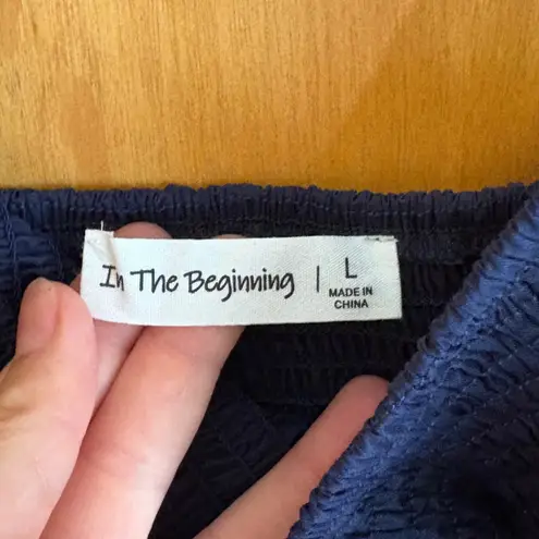 In the Beginning Navy Blue Sundress Smocked Bodice Midi Dress Summer Casual