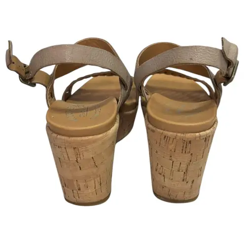 Kork-Ease Sandals Womens 7 Tan Leather Wedge Austin Braid Cork Espadrille Beach