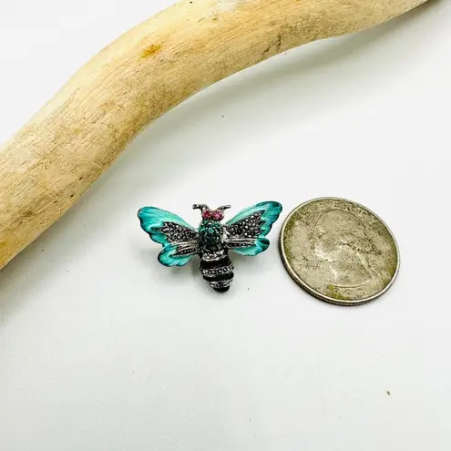 Vintage Hand Painted Bee Brooch Bee Pin Blue