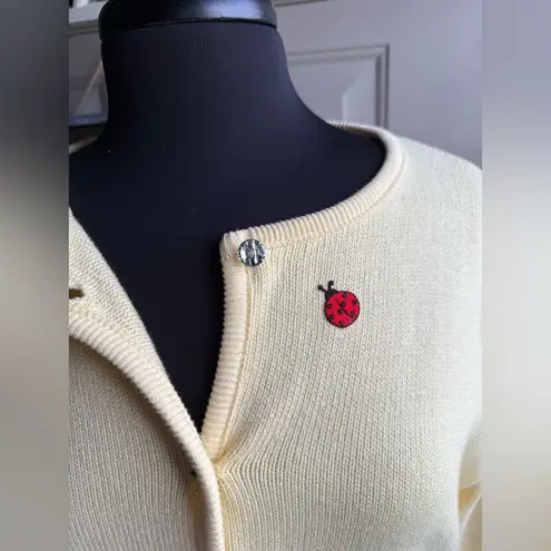 Vintage Tia Designs yellow daisy lady bug appliqué cardigan sweater Size M