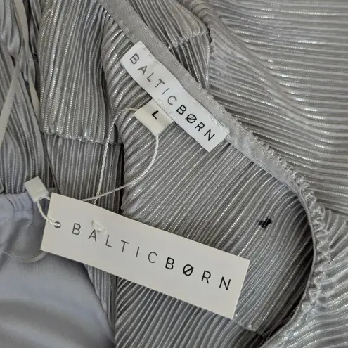 Baltic Born Athena Pleated Dress Metallic Silver Gray Womens Large Bridesmaid