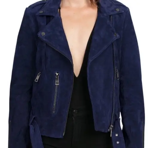 Bagatelle NYC Suede 100% Leather Moto Jacket Full Zip Blue Women's Size Small