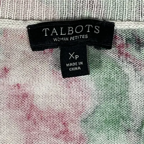 Talbots  Women's Sweater Pink Green Floral 3/4 Sleeve Button Front Cardigan Sz XP