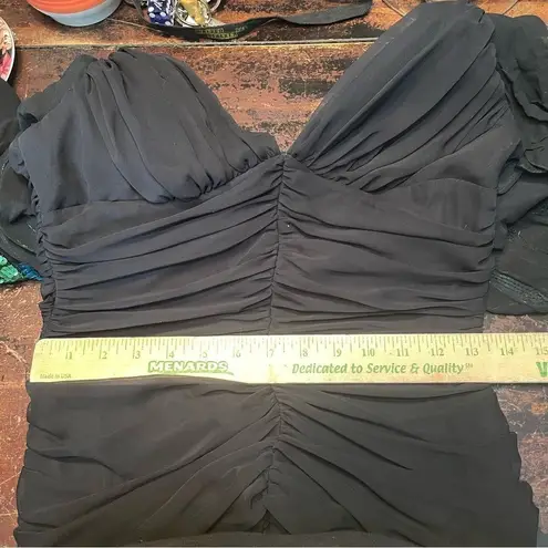 Casadei 1980s Black Ruched Turquoise Sequined Gatsby Deco Flapper Dress Cape 12