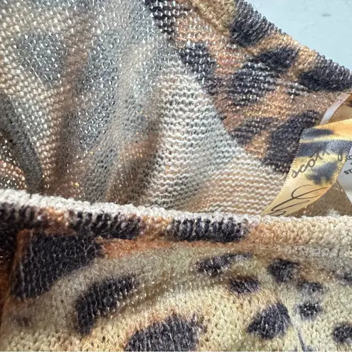 Vintage Y2K Scotty Leopard Print Big Cat Gauzy Short Sleeve Sweater Top Size S Black