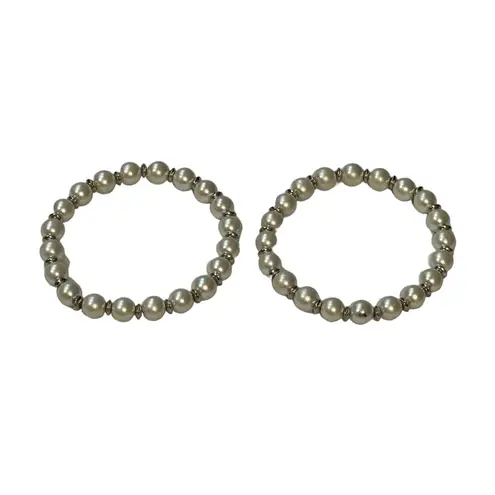 Pearl Bead Stretch Bracelet White 7" Woman' (2 Pack) Silver
