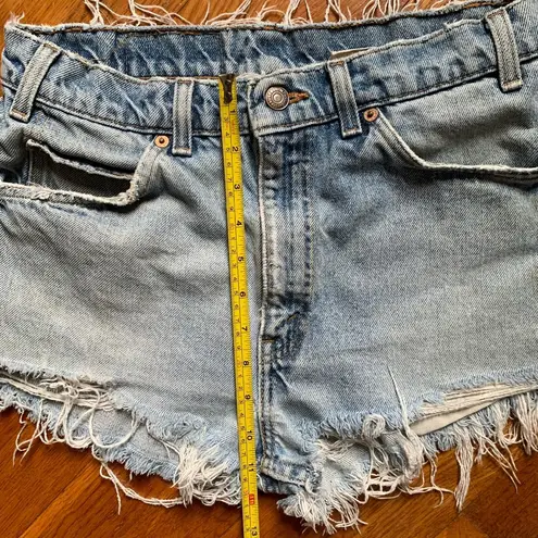 Levi's 90s Vintage  505 Cut Off Denim Shorts Frayed Destroyed High Rise Orange Tab