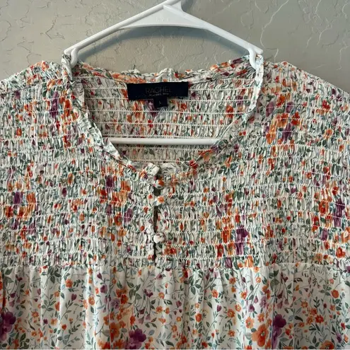 RACHEL Rachel Roy white multicolor tiny floral smocked long sleeve blouse large