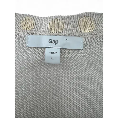 Gap  | L | Cardigan Sheer Open Front Sweater Large Sequin Mesh Trim Cream Beige