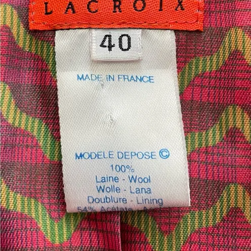 Christian LaCroix Vintage Bazar hot pink 100% wool button up lined blazer, 40