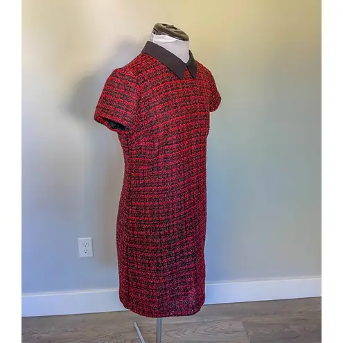 Maison Jules Red Collared Tweed Shift Dress
