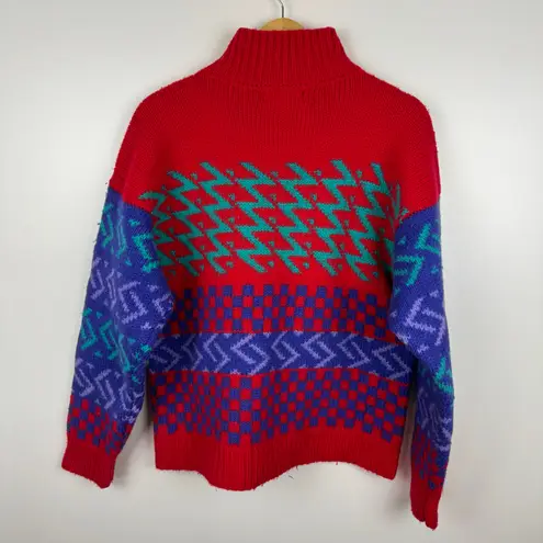 Top Notch Knits Womens VTG Artsy Retro Pullover Sweater Sz M Hand Knit 90s Fall Red Size M