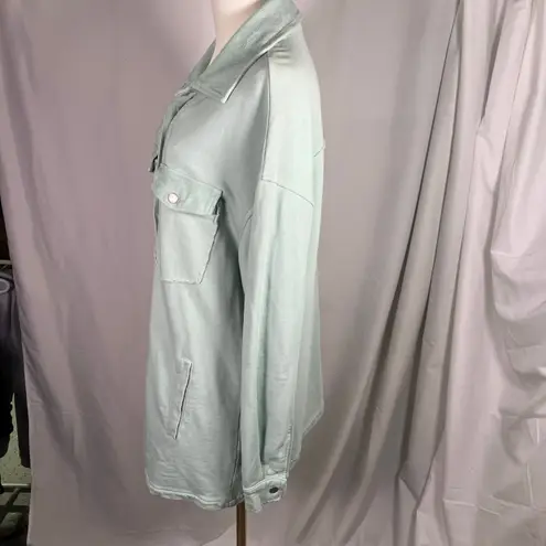 Avec Les Filles Mint Green Jacket Size S Cotton Utility Pocket Button Relaxed