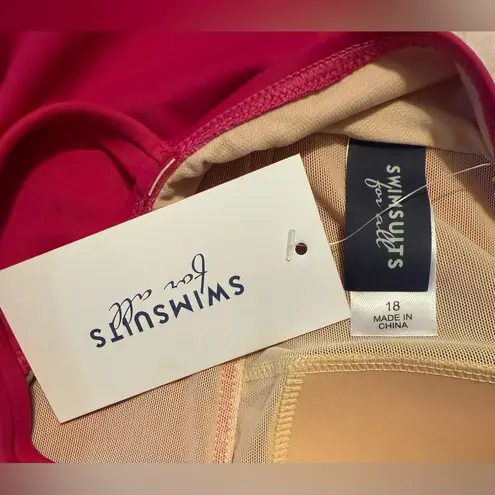 Women's Size 18 SWIMSUITS FOR ALL HOT PINK One Piece Swimsuit BUILT IN BRA NWT