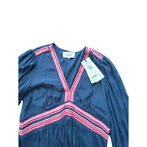 Ba&sh Robe Tanina Navy Blue Embroidered V-Neck Midi Dress NWT