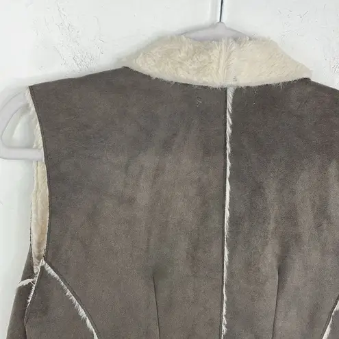 Au Lieu Soft Fuzzy Faux Fur lined Draped Vest Top Outerwear Small / Medium Gray