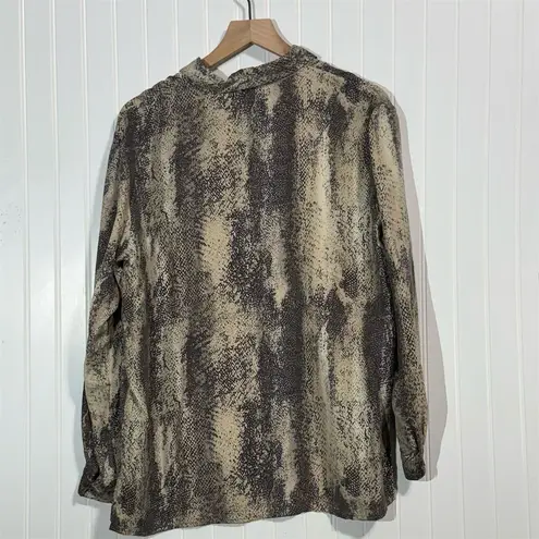 Anna and Frank 100% Silk Blouse L Snake Print Neutral Brown Beige Button Down Gray Size L