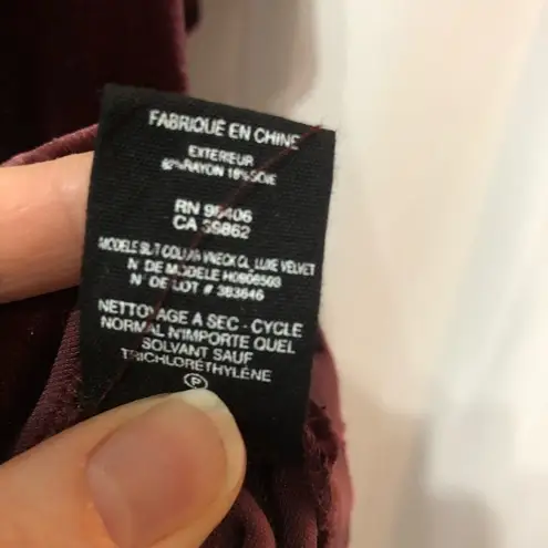 Theory  Burgundy Velvet Cutout Neckline Blouse Womens S Preppy Dark Academia Top