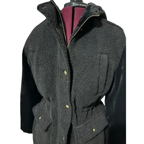 EDEN SOCIETY Faux Fur Wooly Coat Stitchfix Cinch Waist Jacket Black NWT Small
