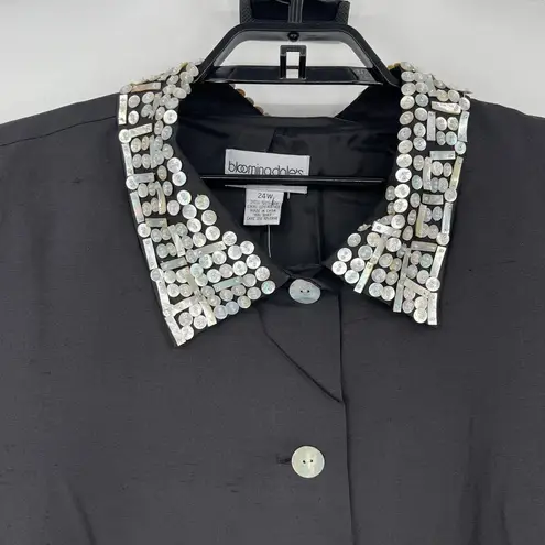 Vtg Bloomingdale’s Silk Button Women’s Jacket Sz 24W Mother of Pearl Art Deco 80 Black