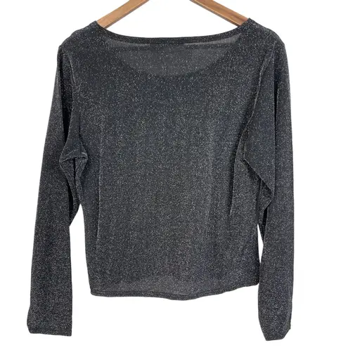 Newport News Top Womens L Black Disco Sheer Metallic Y2K Rave Festival Stretchy