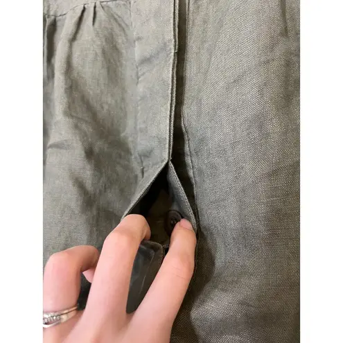 Andrea Jovine Workshop Army Green Linen Skirt Womens Sz 12 Button Up Coastal