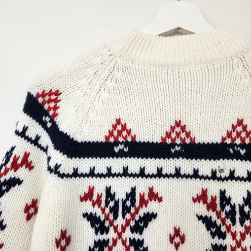 Vintage 80s Red Navy Snowflake Knit Sweater White Acrylic Pullover Grandpacore M