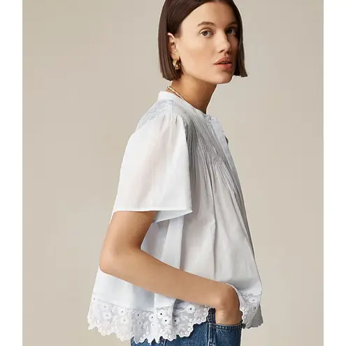 NWT J.Crew Lace Trim Pintuck Top In Cotton Voille In Glacier Size XL