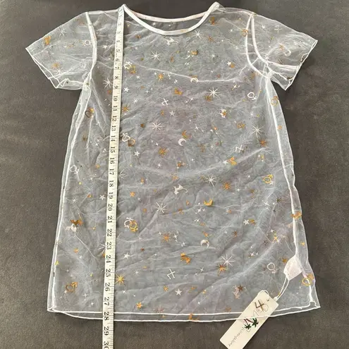 Women's Sheer Star and Moon Lightweight Swimwear Coverup Size S NWT White