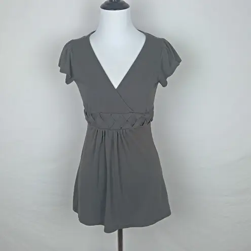 Robin-K Grey Braided Waist Tie Back Top