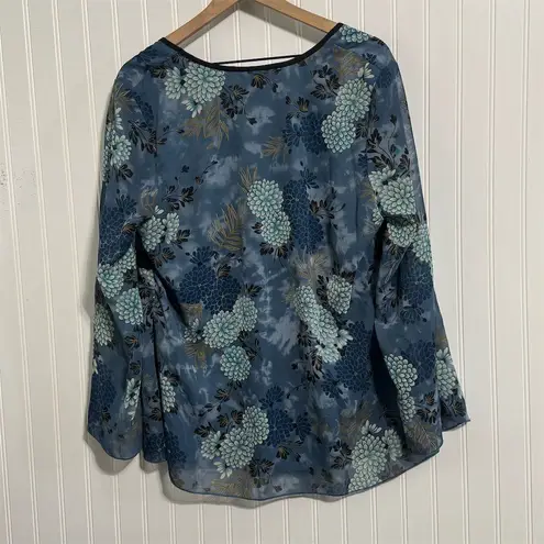 Studio 1940 NWOT Plus Size Tunic Blouse 18/20 Chiffon Floral Empire Waist Blue