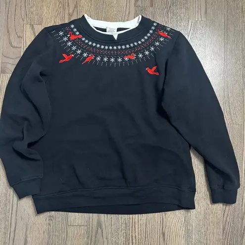 Adrian Delofield Black Embroidered Cardinal Bird Holiday Christmas Sweatshirt Size M