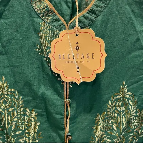 Threads Clasilks Womens XS Kurti Green Gold