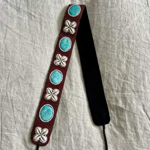 Beaded Seashell Turquoise Hip Belt Red