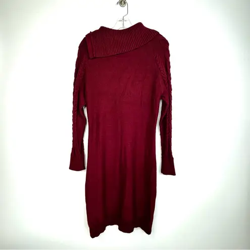 Red Cable Knit Sweater Dress Long Sleeve Turtleneck Pullover Size L