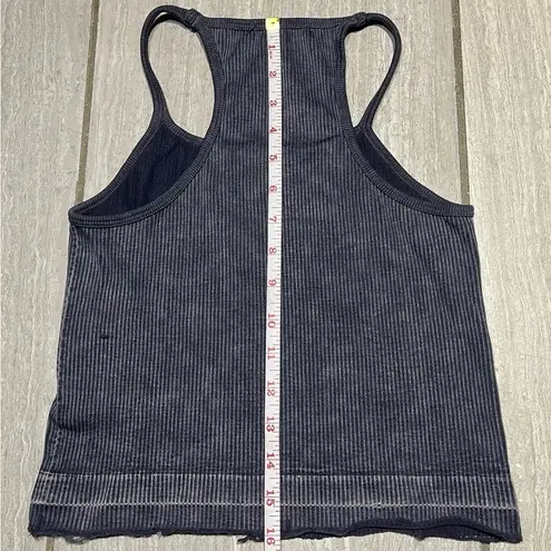 Aura Crop Tank Top Women’s Size M/L Ribbed Stretch Sleeveless | Dark Blue