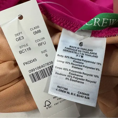 J.Crew NWT  Pink Ruched V Neck One Piece Swimsuit Beach Barbie Classic Size 6