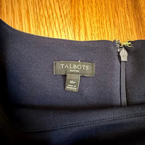 Talbots  16P Navy Sheath Dress Contrast Trim Career Work 3/4 Sleeve Stretch Lined