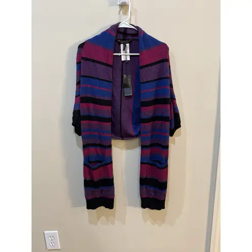 $218 BCBG BLUE DEPTH COMBO "GABY" SHAWL CARDIGAN SWEATER TOP Cashmere Angora Size XXS