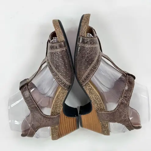 Taos Teezer Cork Sole Strappy Leather Block Heel Sandals Brown 8 Boho Hipster
