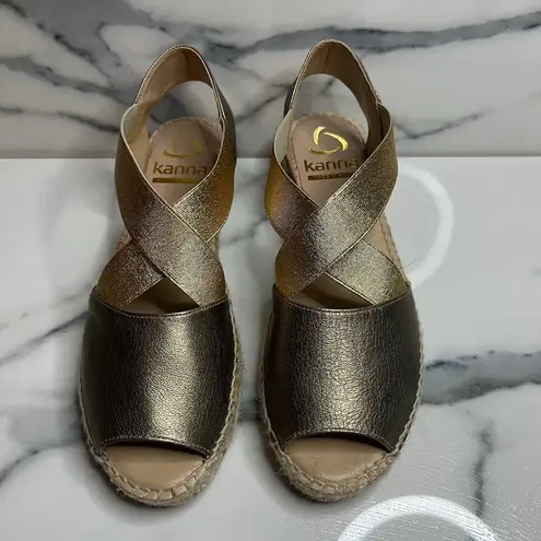 Kanna | Women's Gold Metallic Beachy Strappy Espadrille Sandal Sz 37 Sz 6.5